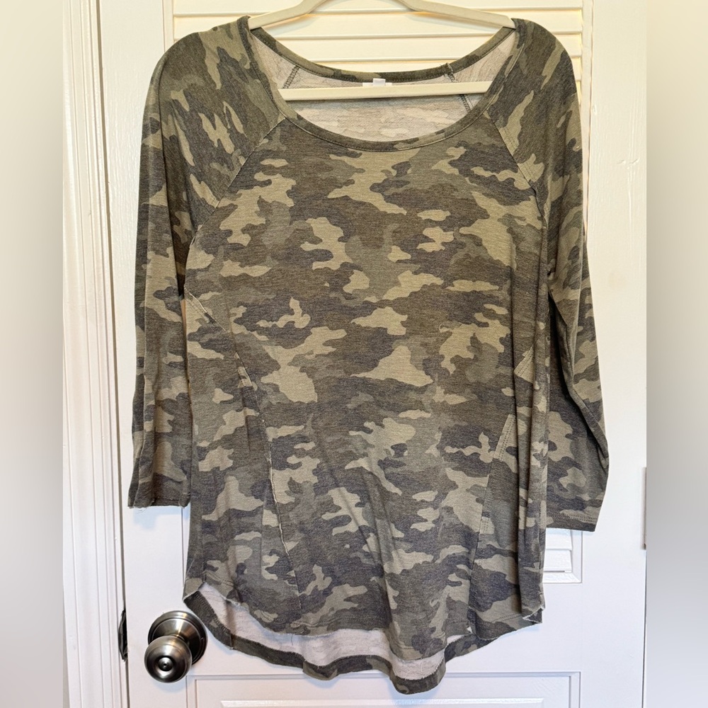 New Directions Olive Camo Long Sleeve Top